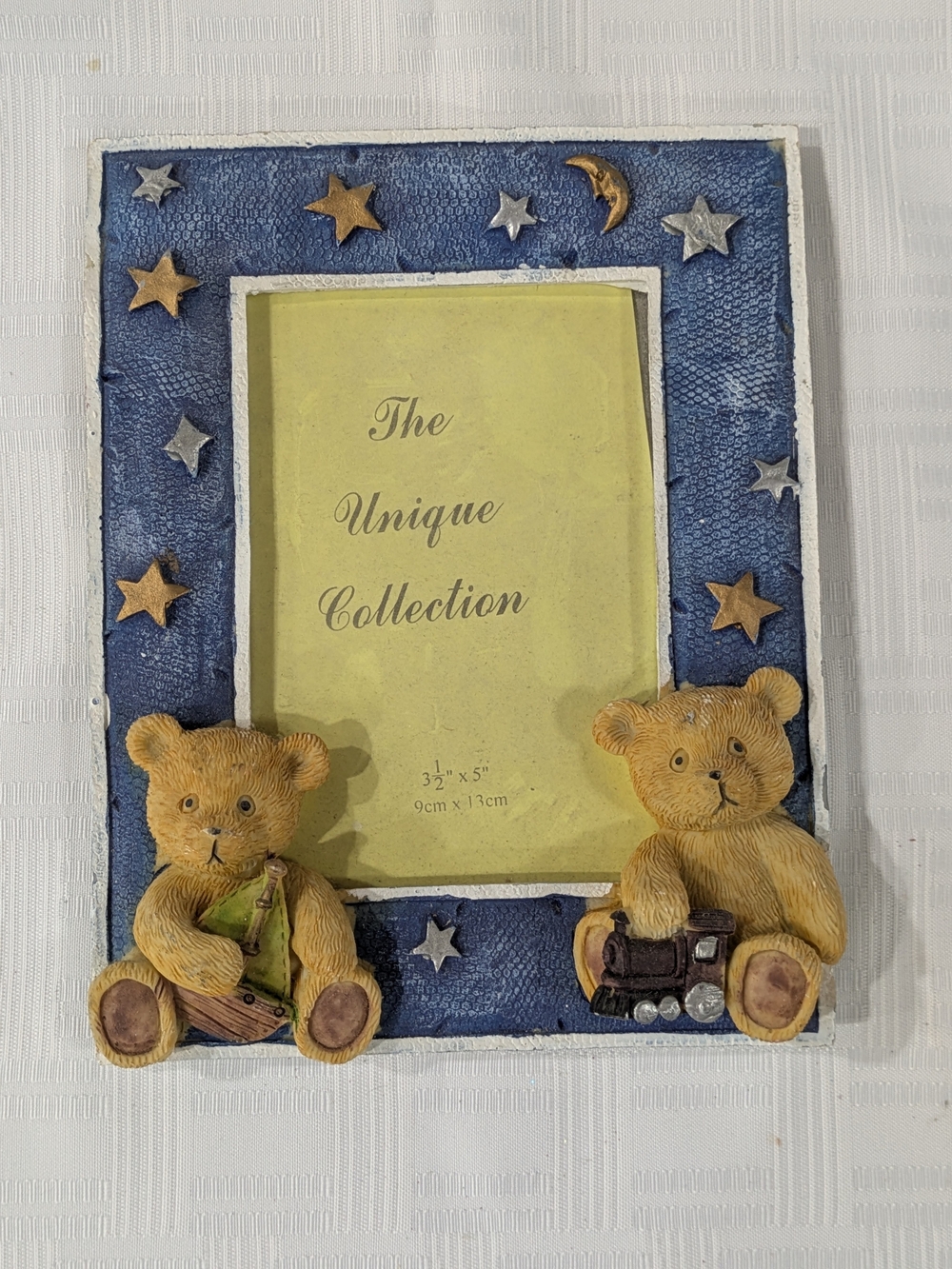Vintage Resin Teddy Bear & Stars Picture Frame 3.5x5 Nursery Decor